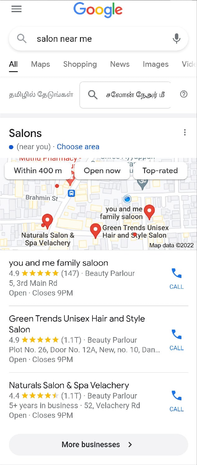 Mobile Google My Business Results